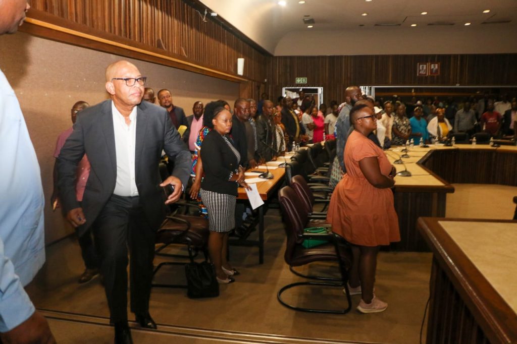 Premier Stanley Mathabatha with the families of the Motetema accident victims to Elias Motsoaledi Municipality on Monday